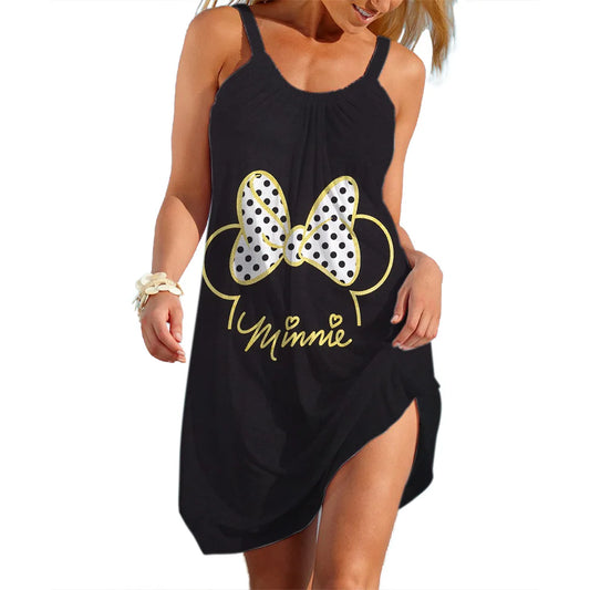 Leopard Beach Dress For Women Disney Minie Mouse Woman Dresses Girls