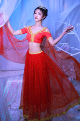 Elsa Princess Costume Belly Dance Outfit Party Cosplay Red