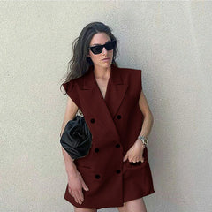 Women's Suit Vest Double Breasted Lapel Sleeveless Jacket Elegant