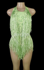 Sparkly Crystals Fringe Bodysuit Women Nightclub Party Outfit Dance