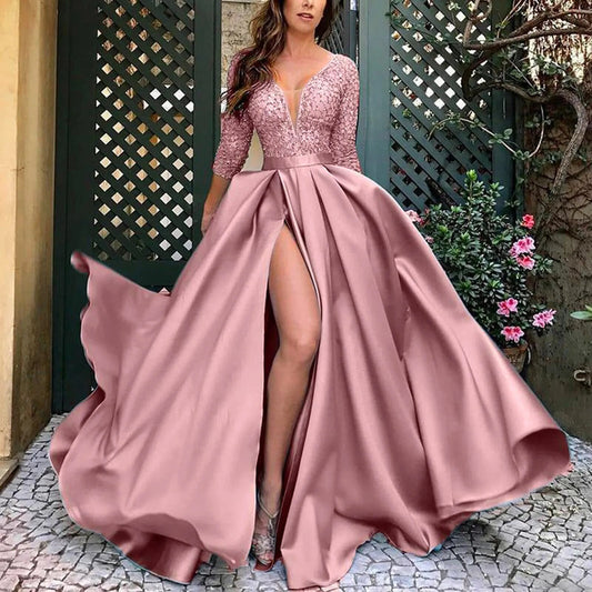 Dresses Wedding Party Bridesmaid Ruched High Waist Bronzing Prom Long