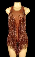 Sparkly Crystals Fringe Bodysuit Women Nightclub Party Outfit Dance