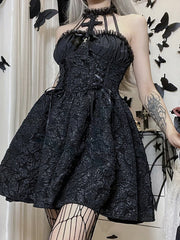 Goth Dark Mall Gothic Emo Jacquard A-line Dresses Elegant Grunge