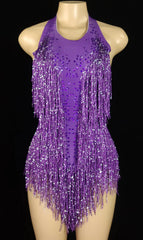 Sparkly Crystals Fringe Bodysuit Women Nightclub Party Outfit Dance