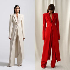 Designer Formal Women Suit Set 2 Piece Blazer+Pants Long Style Wedding