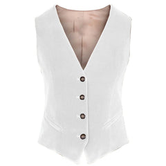 Women's Velvet Vest V-neck 4 Button Business Slim Fit Waistcoat Work