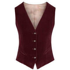 Women's Velvet Vest V-neck 4 Button Business Slim Fit Waistcoat Work