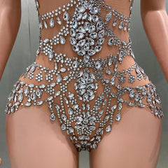 Luxury Rhinestones Sexy See-Through Sheath Bodysuit Evening Party