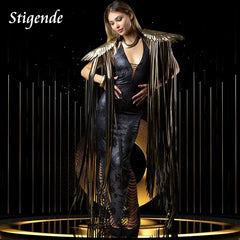 Sequin Cape Wing Tassels Wraps for Women Party Wear Poncho Ladies