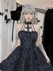 Goth Dark Mall Gothic Emo Jacquard A-line Dresses Elegant Grunge