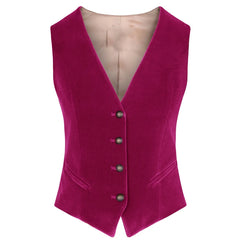 Women's Velvet Vest V-neck 4 Button Business Slim Fit Waistcoat Work