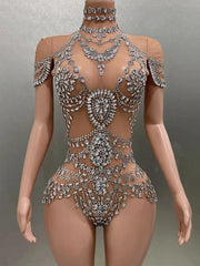 Luxury Rhinestones Sexy See-Through Sheath Bodysuit Evening Party