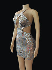 Sexy Shining Mirrors Backless Short DressMeshSee Through Birthday Club