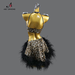 Latin Dance Clothes Sports Party Dress Practice Wear Stage Feather