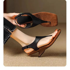 Toe Sandals Women's 2024 New Summer Outer Wear Cowhide Slope-heeled