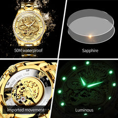 OUPINKE High-End Men's Watches Waterproof Tungsten Steel Gold