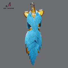 Blue Latin Dance Fringe Dress Sexy Skirt for Women Ballroom