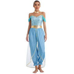 Womens Cosplay Arabian Princess Costume Spangles Jumpsuit Stage Dance