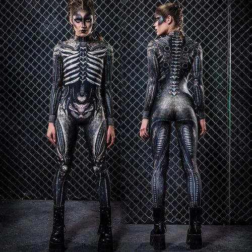 Halloween Devil Ghost Cosplay Costumes Women Bodysuit Skeleton Printed