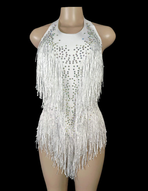 Sparkly Crystals Fringe Bodysuit Women Nightclub Party Outfit Dance