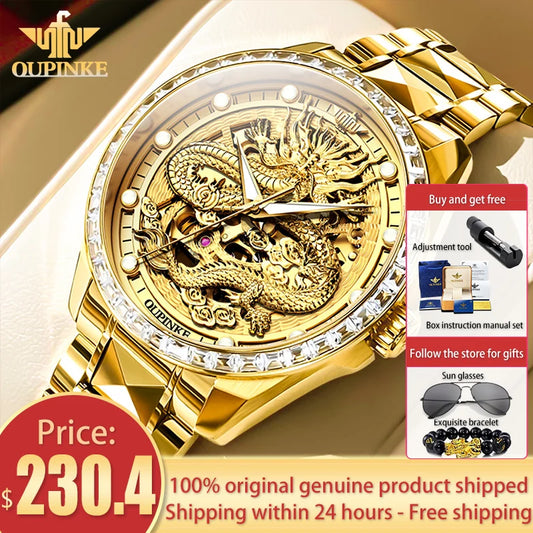 OUPINKE High-End Men's Watches Waterproof Tungsten Steel Gold