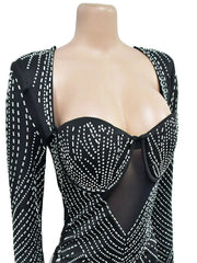 Beyprern Beautiful Black Rhinestone Padded Mini Dress Your Distraction