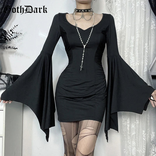 goth dark Cospaly Partywear Women Fashion Batwing Sleeve Mini Dress