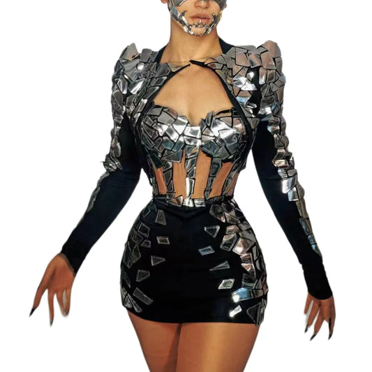 Sexy Bling Sequin Bra Mini Skirts Outfit Sets Show Singer Dancer Stage