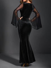 Goth Dark Velvet Elegant Gothic Punk Trumpet Dresses Grunge Ruched