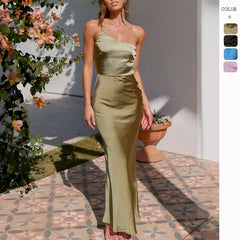 ICCLEK Maxi Dress - Olive One Shoulder Maxi Bodycon Dress Bridesmaid