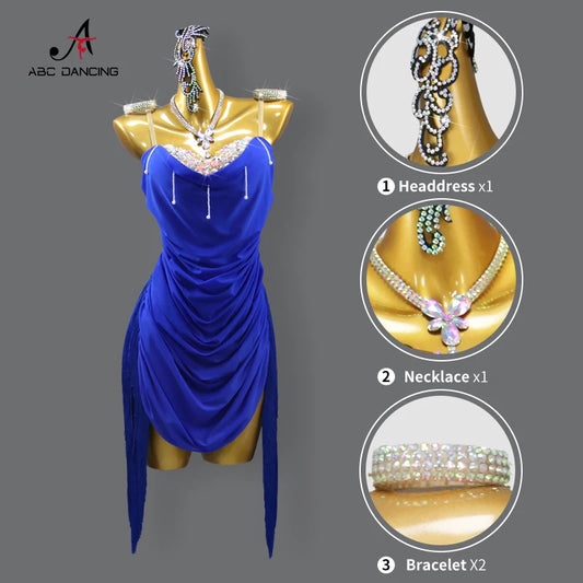 2024 Latin Dance Suit Woman Party Line Costume Wear Girl Competition