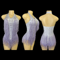 Sparkly Rhinestones Fringe Bodysuit WomenVightclub Party Dance Costume