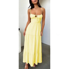 y2k Summer Long Dress Women Solid Color Tie Up Spaghetti Strap