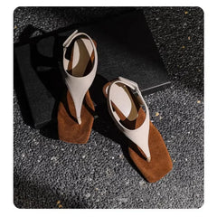 Toe Sandals Women's 2024 New Summer Outer Wear Cowhide Slope-heeled