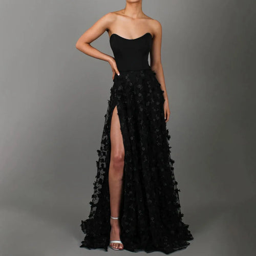 Sexy Floral Feather Tassel Strapless Long Wedding Dress Women Elegant