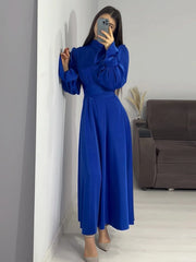 Fashion Vintage Waisted Long Dresses for Women Ruffled Bandage Elegant