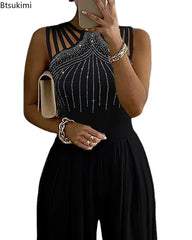 Plus Size 4XL 5XL Women Elegant Sleeveless Partywear Jumpsuits Formal