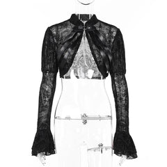 Goth Dark Women Elegant Flocking Crop Cardigan Coats Y2K Grunge