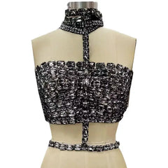 Ready To Ship Bandage Women Sexy Halter Big Crystal Bodycon Tops