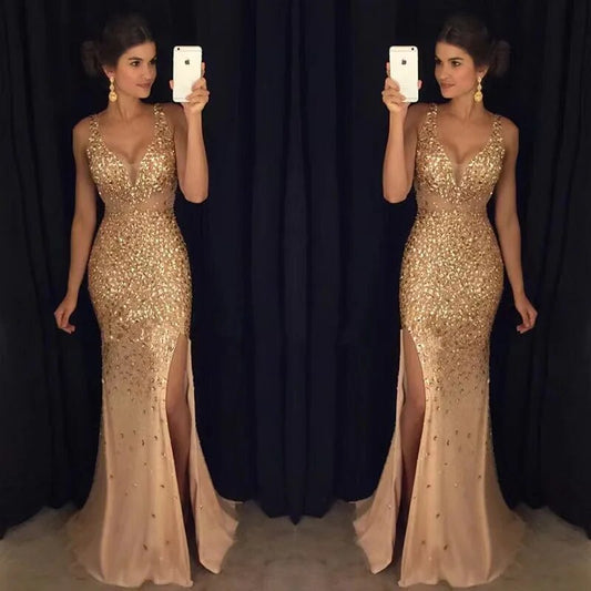 Long Elegant Evening Party Wear Dresses Luxury Wedding Sequins Prom