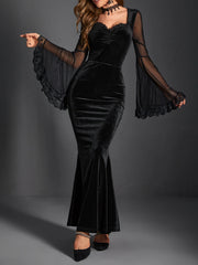 Goth Dark Velvet Elegant Gothic Punk Trumpet Dresses Grunge Ruched