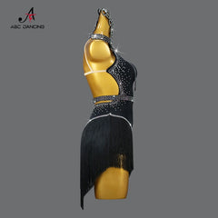 Black Latin Dress Women Stage Outfit Line Dance Costume 2024 New Sex