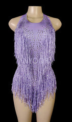 Sparkly Crystals Fringe Bodysuit Women Nightclub Party Outfit Dance