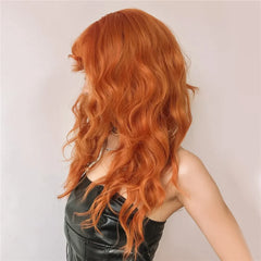 Ginger Curly Synthetic Wigs for Women Long Orange Wigs with Bangs Heat