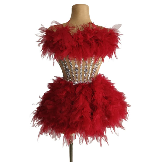 Red Sparkly Performance Women 2 Pcs Set Costume Carnival Rave Festival