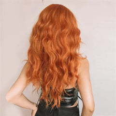 Ginger Curly Synthetic Wigs for Women Long Orange Wigs with Bangs Heat