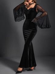 Goth Dark Velvet Elegant Gothic Punk Trumpet Dresses Grunge Ruched