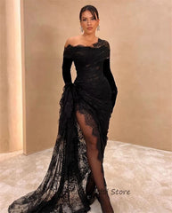 SUMNUS Black Lace Sexy Women Wear Prom Dresses Off Shoulder Long