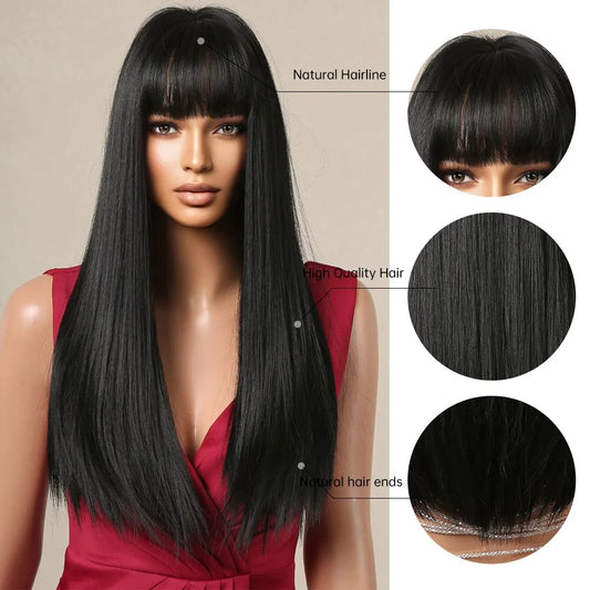 Black Hair Long Straight Wigs for Women Natural Hair Synthetic Wigs