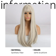 White Long Straight Synthetic Wigs for Cosplay Ash Highlights Natural